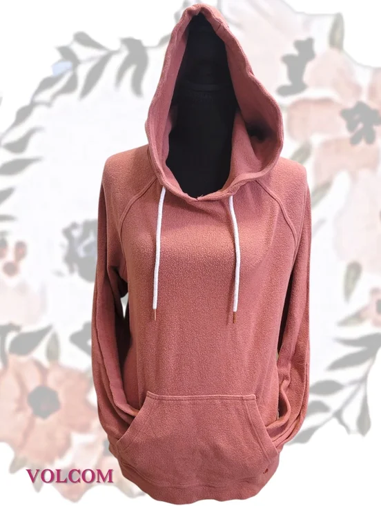 Volcom Women's Dusty Rose Fleece Hoodie, Rose Gold Accents Size M - Picture 2 of 9